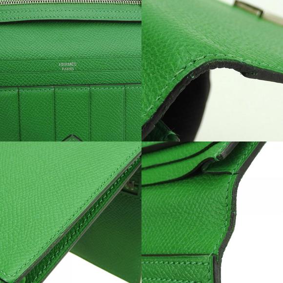 Hermes Long Wallet Bearn Soufflet Veau Epsom Bamboo Green Bi-fold Women's Men... - Picture 8 of 11